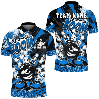 Funny Ball And Pins Custom Mens Graffiti Red Bowling Polo Shirt, Custom Team Bowling Shirts BE0211