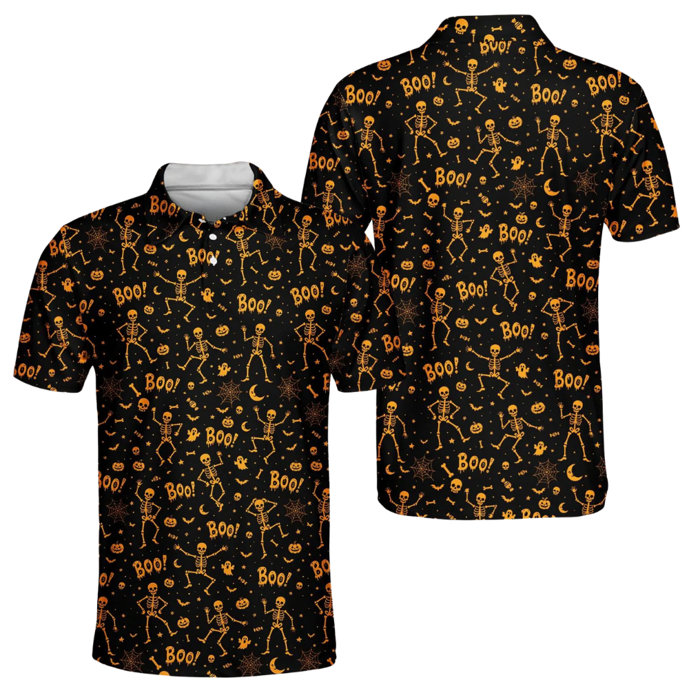 Men's Skeleton Halloween Golf Polo Shirt, Halloween Golf Shirt Men GE0605