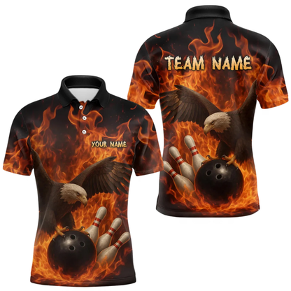 Custom Eagle Flame Mens Bowling Polo Shirt, Custom Eagle Team Bowling Shirts BZ0659
