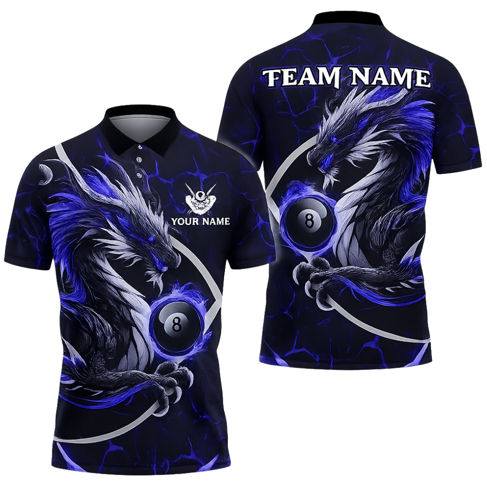 Custom Dragon 8 Ball Red Billiard Polo Shirt For Men, Custom Dragon Billiard Team Shirts BIZ0311