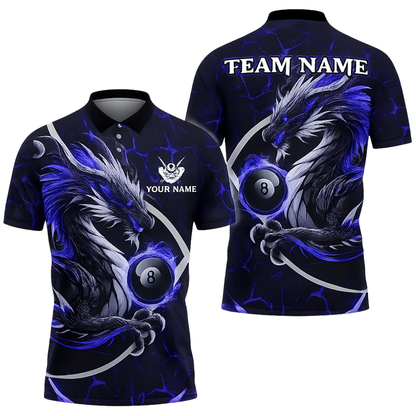 Custom Dragon 8 Ball Red Billiard Polo Shirt For Men, Custom Dragon Billiard Team Shirts BIZ0311
