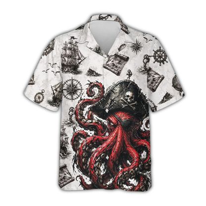 Pirate Octopus Hawaiian Shirt For Men, Vintage Octopus Hawaiian Shirt HE0920