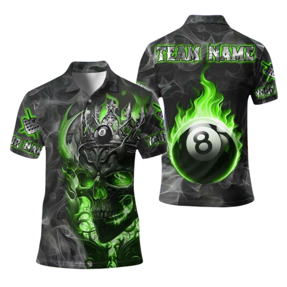 Custom Skull Blue Fire 8 Ball Polo Billiard Shirts For Men, Custom Skull Billiard Shirt For Team BIE0071