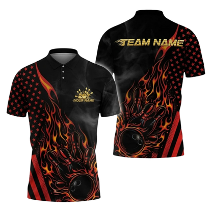 Custom Flame Bowling Polo Shirt For Men, Custom Flame Team Bowling Shirt BZ1079