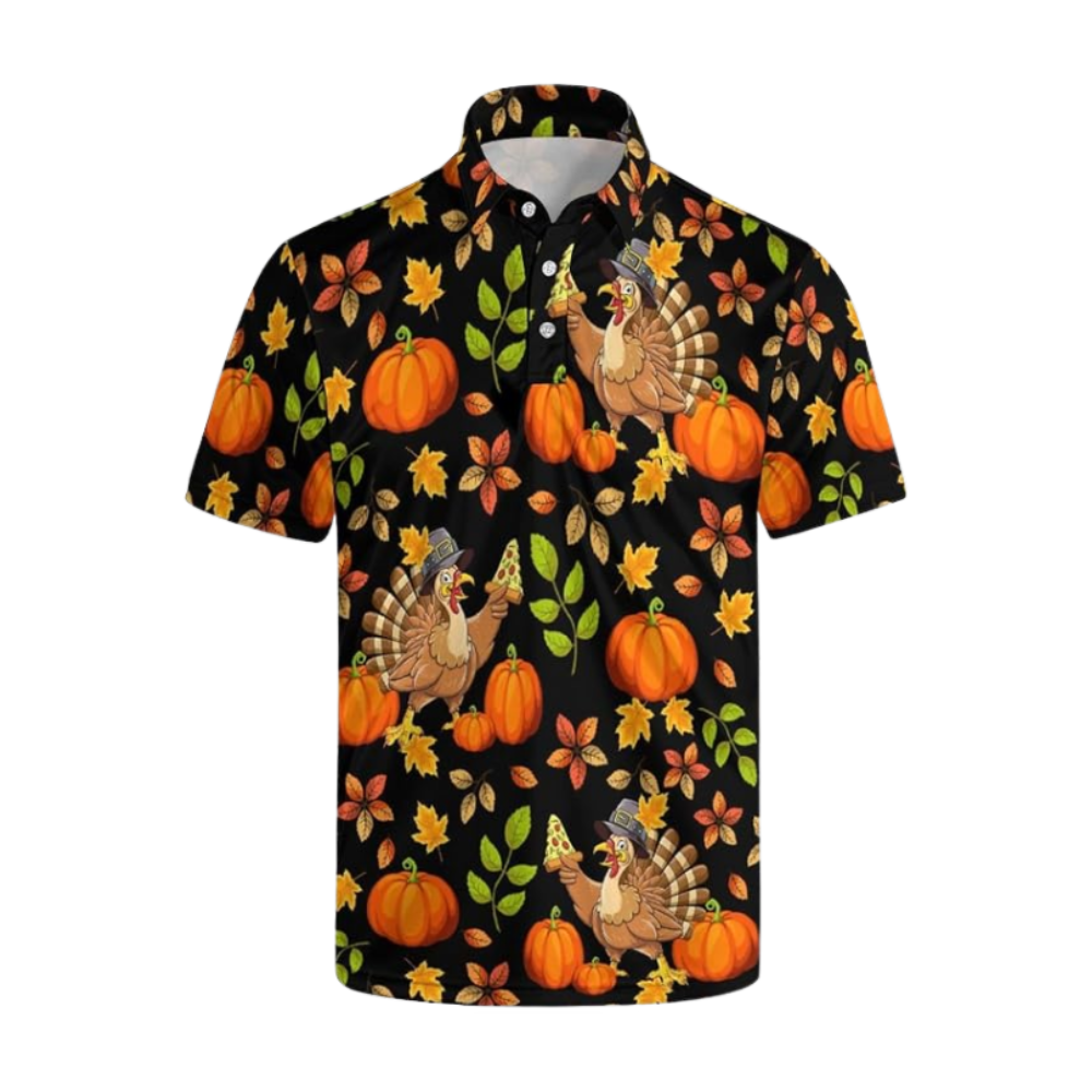 Pumpkin Funny Turkey Golf Polo Shirt For Men, Thanksgiving Golf Shirts GZ0441