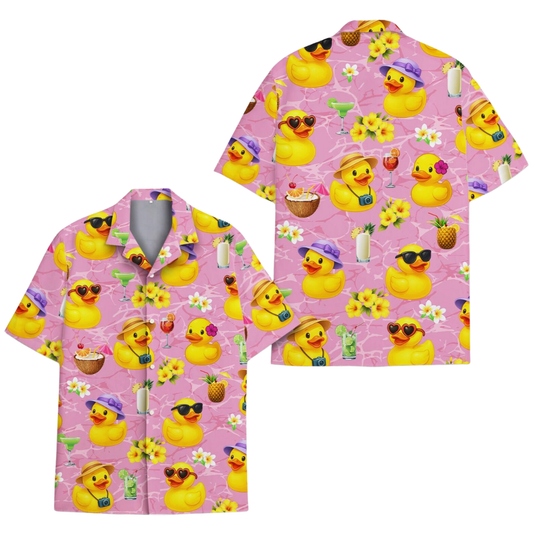 Rubber Duck Hawaiian Shirt Pink Yellow, Duck Hawaiian Shirts HE0531