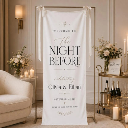 The Night Before Custom Fabric Welcome Banner, Custom Rehearsal Dinner Welcome Sign WD0403
