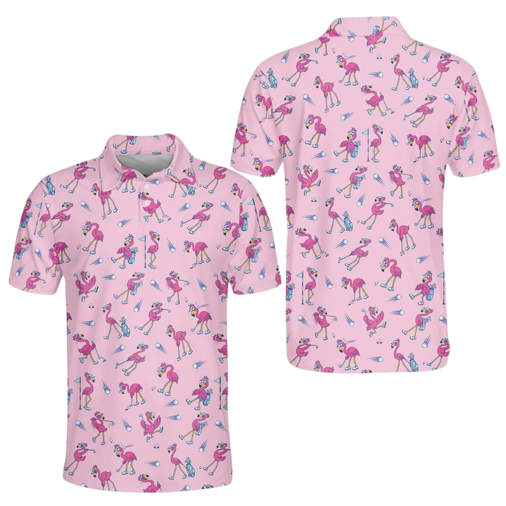 Men's Flamingo Funny Golf Polo Shirt, Flamingo Golf Shirts GE0593