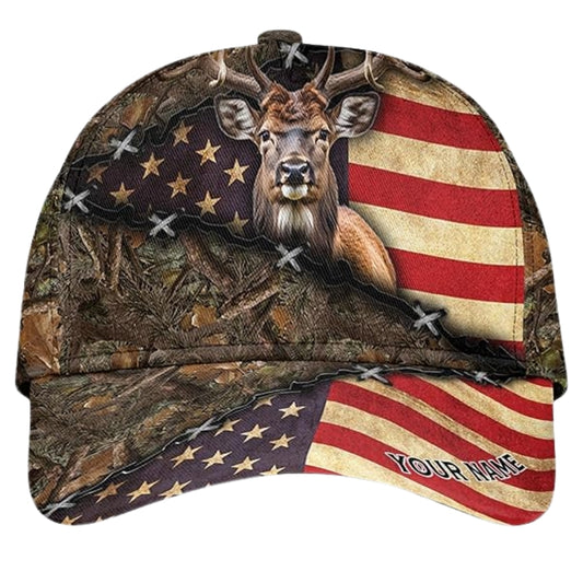Custom USA Flag Deer Hunting 3D Baseball Cap, Custom Deer Caps For Hunters CP0200