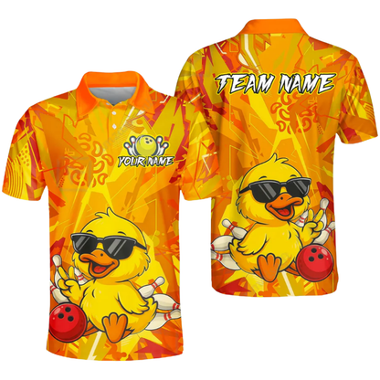 Custom Funny Duck Bowling Polo Shirt Mens, Custom Duck Team Bowling Shirt Yellow BZ0573