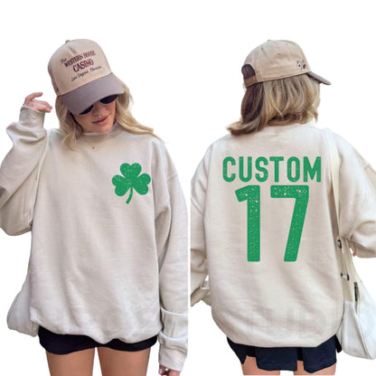 Custom Name And Number Lucky Shamrock Sweatshirt, Custom Irish Sweatshirt For Patrick's Day 2D0856