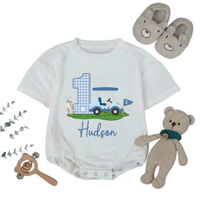 Custom Baby Name Golf 1st Birthday T Shirt Bubble Romper, Custom First Birthday Baby Golf Romper BB0249