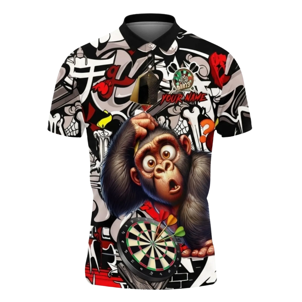 Funny Monkey Custom Mens Graffiti Darts Polo Shirt, Custom Monkey Dart Team Shirt DE0112
