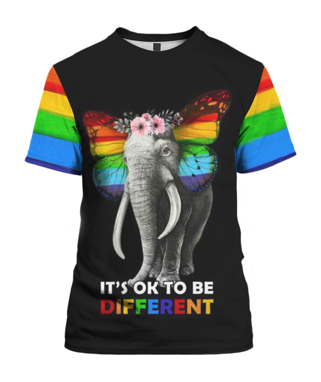 It Is Ok To Be Difference Elephant Rainbow Colors 3D T Shirt For Gay Lesbian, Best Gift For Lgbt Friend Gay Lesbian Gifts LO0948