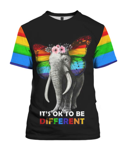 It Is Ok To Be Difference Elephant Rainbow Colors 3D T Shirt For Gay Lesbian, Best Gift For Lgbt Friend Gay Lesbian Gifts LO0948