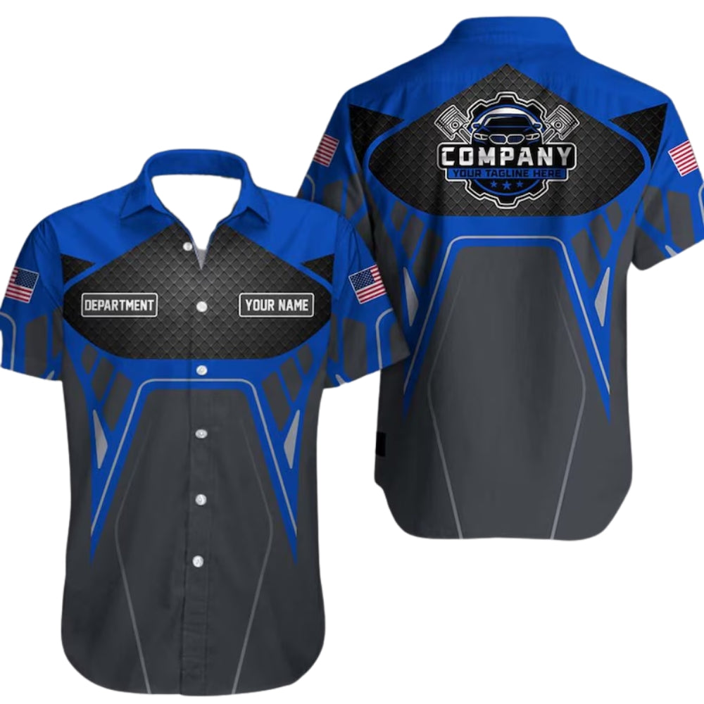 Custom Name Department Mechanic Hawaiian Shirts, Custom Auto Mechanic Work Shirts HE0106