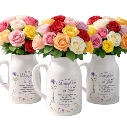 To MY Daughter In Law Custom Wedding Flower Vase With Birth Month Flower, Custom Wedding Vase For Future Daughter WD0339