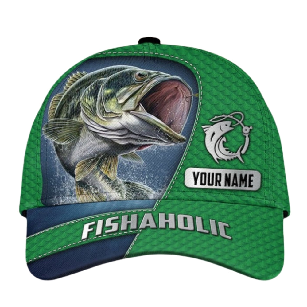 Fishaholic Personalized Fishing 3D Printed Cap, Custom Name Fishing Lover Hat CP0417