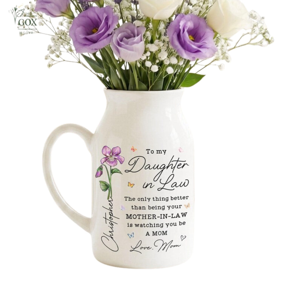 Personalized Daughter In Law Flower Vase, Personalized Wedding Daughter In Law Vase From Mom WD0076