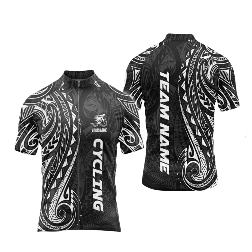 Custom Black Beige Tribal Cycling Short Sleeve Jersey For Men, Custom Tribal Cycling Jereys CG0523