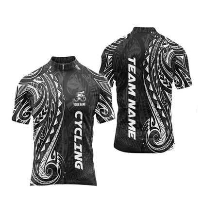 Custom Black Beige Tribal Cycling Short Sleeve Jersey For Men, Custom Tribal Cycling Jereys CG0523