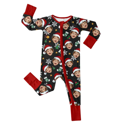 Custom Face Christmas Baby Convertible Zipper Romper, Custom Photo Baby Romper Convertible For Christmas BB0649