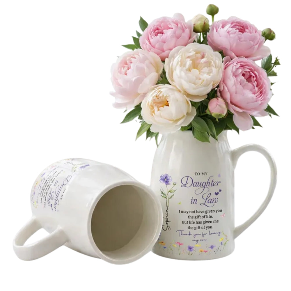 To MY Daughter In Law Custom Wedding Flower Vase With Birth Month Flower, Custom Wedding Vase For Future Daughter WD0339