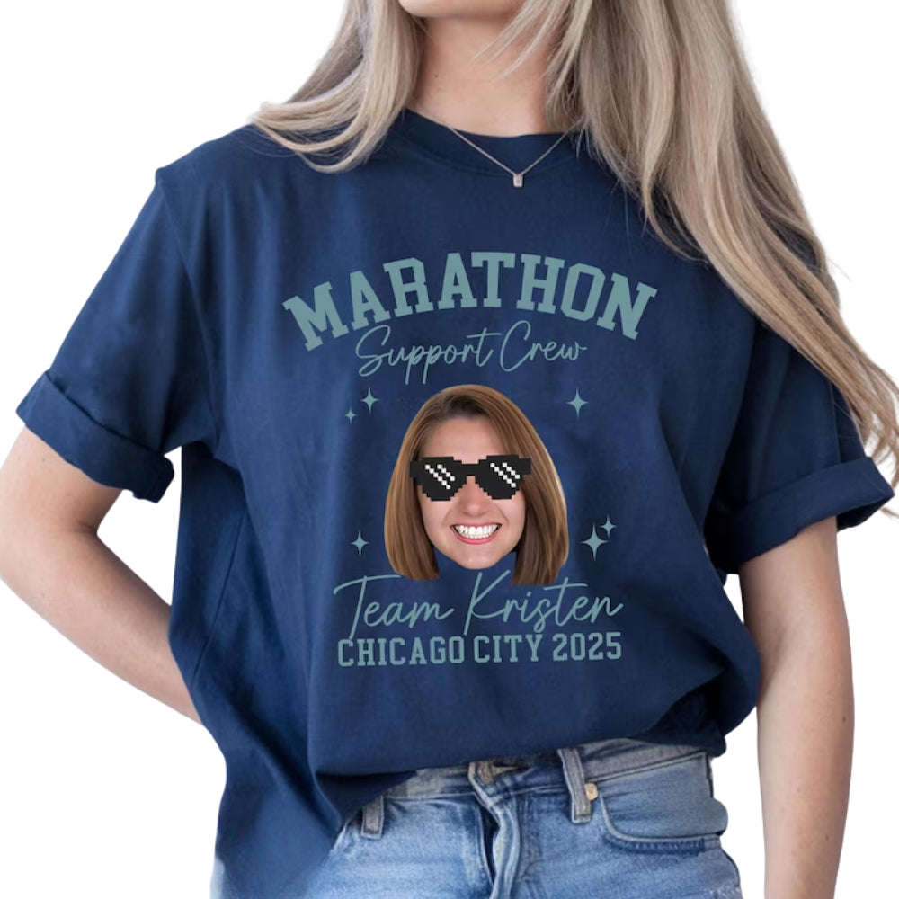 Custom Photo Marathon Support Crew Matching Family T Shirts, Custom Runner Team Matching Shirts For Family ET0601