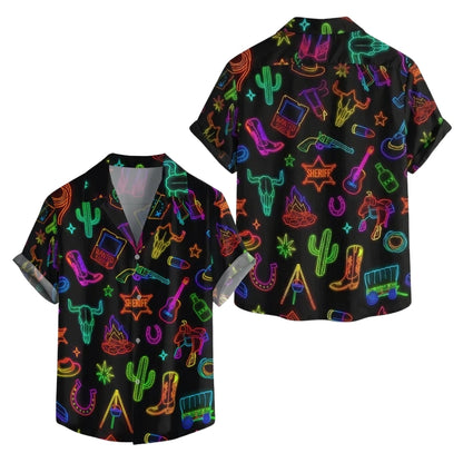 Neon Cowboy Rodeo Mens Hawaiian Shirt, Western Cowboy Hawaiian Shirts HE0321