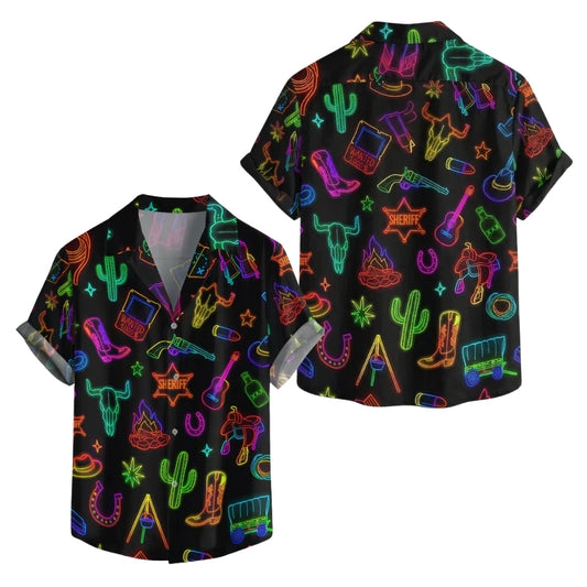 Neon Cowboy Rodeo Mens Hawaiian Shirt, Western Cowboy Hawaiian Shirts HE0321