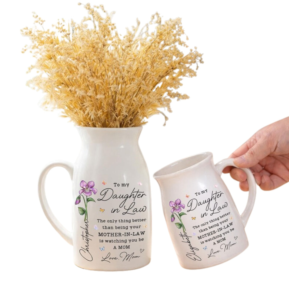 Personalized Daughter In Law Birth Flower Vase, Custom New Bride Vase from Mother in law WD0121