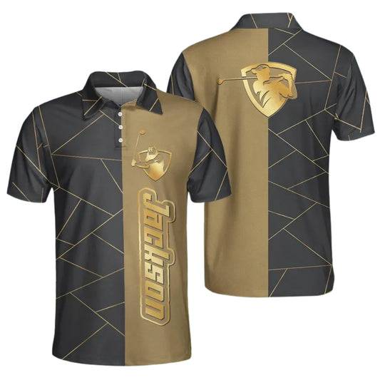 Custom Name Black Gold Golf Men's Polo Shirt, Custom Golf Shirts For Men GE0362