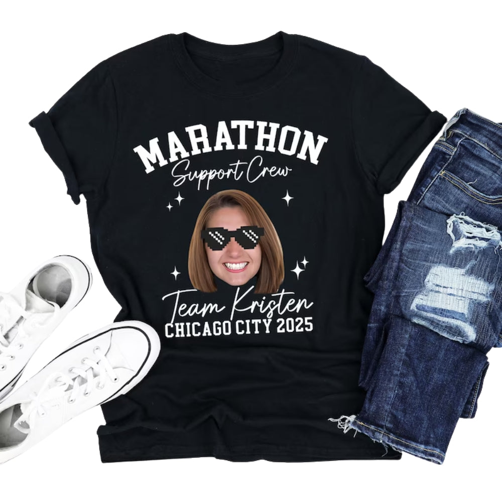 Custom Photo Marathon Support Crew Matching Family T Shirts, Custom Runner Team Matching Shirts For Family ET0601