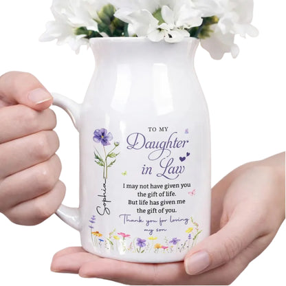 To MY Daughter In Law Custom Wedding Flower Vase With Birth Month Flower, Custom Wedding Vase For Future Daughter WD0339