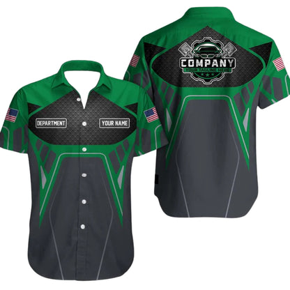 Custom Name Department Mechanic Hawaiian Shirts, Custom Auto Mechanic Work Shirts HE0106