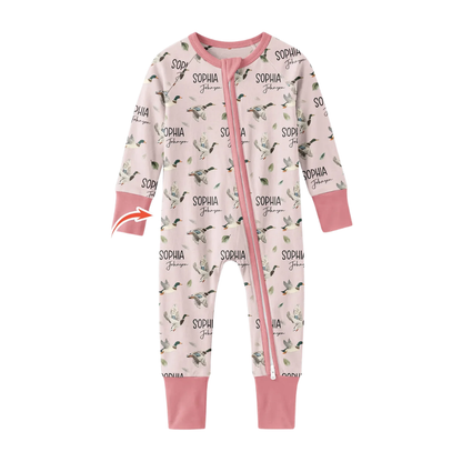 Mallard Duck Custom Name Baby Convertible Romper Zipper, Personalized Mallard Duck Baby Romper Convertible BB0650