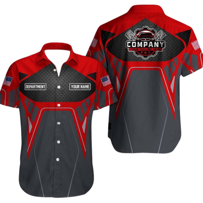 Custom Name Department Mechanic Hawaiian Shirts, Custom Auto Mechanic Work Shirts HE0106