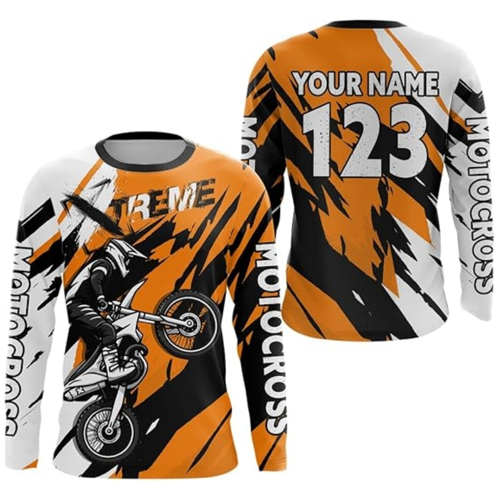 Custom Men's Motocross Long Sleeve Jersey Red White, Custom Motocross Jerseys MZ0063