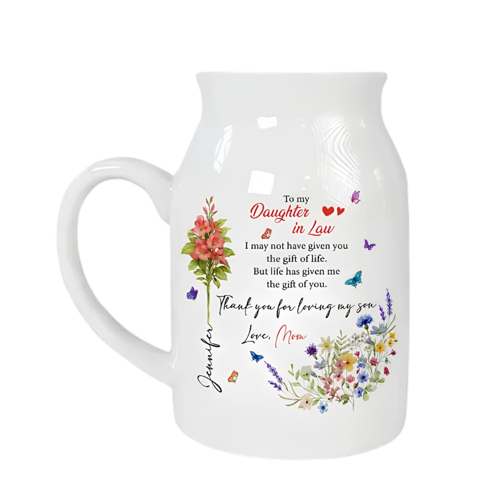 Personalized Daughter In Law Birth Flower Vase, Custom New Bride Vase from Mother in law WD0121