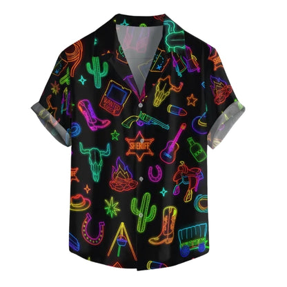Neon Cowboy Rodeo Mens Hawaiian Shirt, Western Cowboy Hawaiian Shirts HE0321