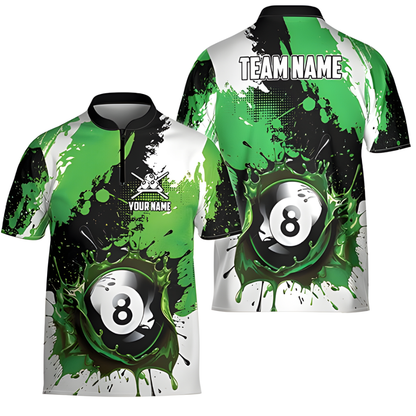 Custom White Green 8 Ball Billiard Men Jersey, Custom 8 Ball Pool Team Shirts BIZ0123