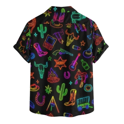 Neon Cowboy Rodeo Mens Hawaiian Shirt, Western Cowboy Hawaiian Shirts HE0321