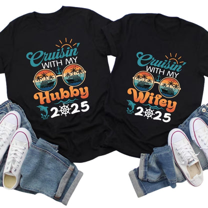 Cruisin With My Wifey Cruisin With My Hubby Matching Couple T Shirt, Cruise Vacation Matching His And Her Shirts ET0757