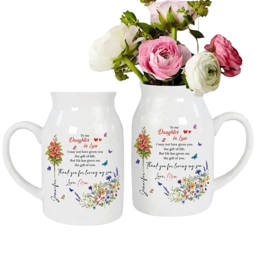 Personalized Daughter In Law Birth Flower Vase, Custom New Bride Vase from Mother in law WD0121