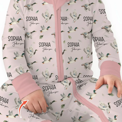 Mallard Duck Custom Name Baby Convertible Romper Zipper, Personalized Mallard Duck Baby Romper Convertible BB0650
