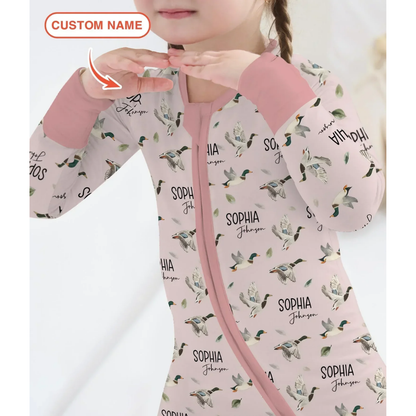 Mallard Duck Custom Name Baby Convertible Romper Zipper, Personalized Mallard Duck Baby Romper Convertible BB0650