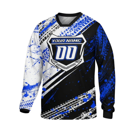 Custom Black Blue Long Sleeve Motocross Jersey Mens, Custom Dirt Bike Racing Shirts ME0008