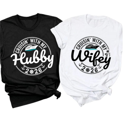 Cruisin With My Wifey Cruisin With My Hubby Couple Matching T Shirt, Matching Husband Wife Cruise Trip Shirts ET0758