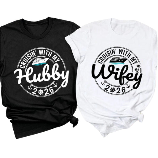 Cruisin With My Wifey Cruisin With My Hubby Couple Matching T Shirt, Matching Husband Wife Cruise Trip Shirts ET0758