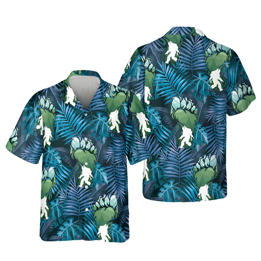 Tropical Bigfoot Hawaiian Shirt For Men Blue, Sasquatch Bigfoot Hawaiian Shirts HE0128